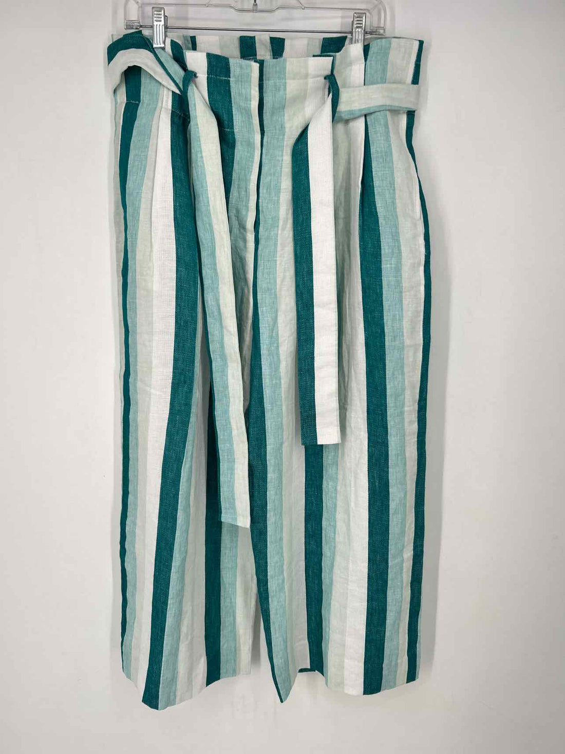 J Crew Size 12 Teal & White Striped Linen NWT Pants