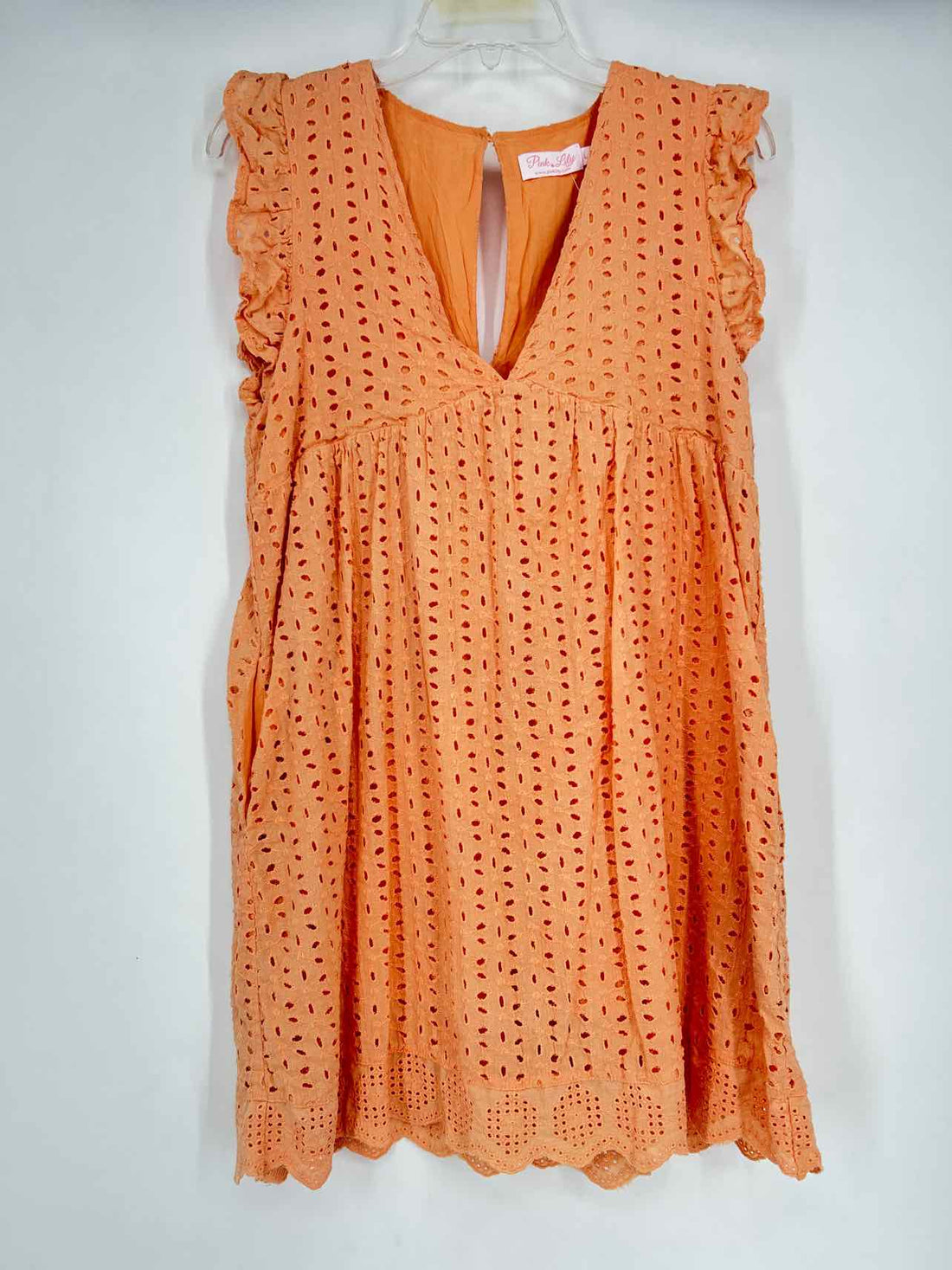 Pink Lilly Size L Peach Eyelet Short Sleeve Dress