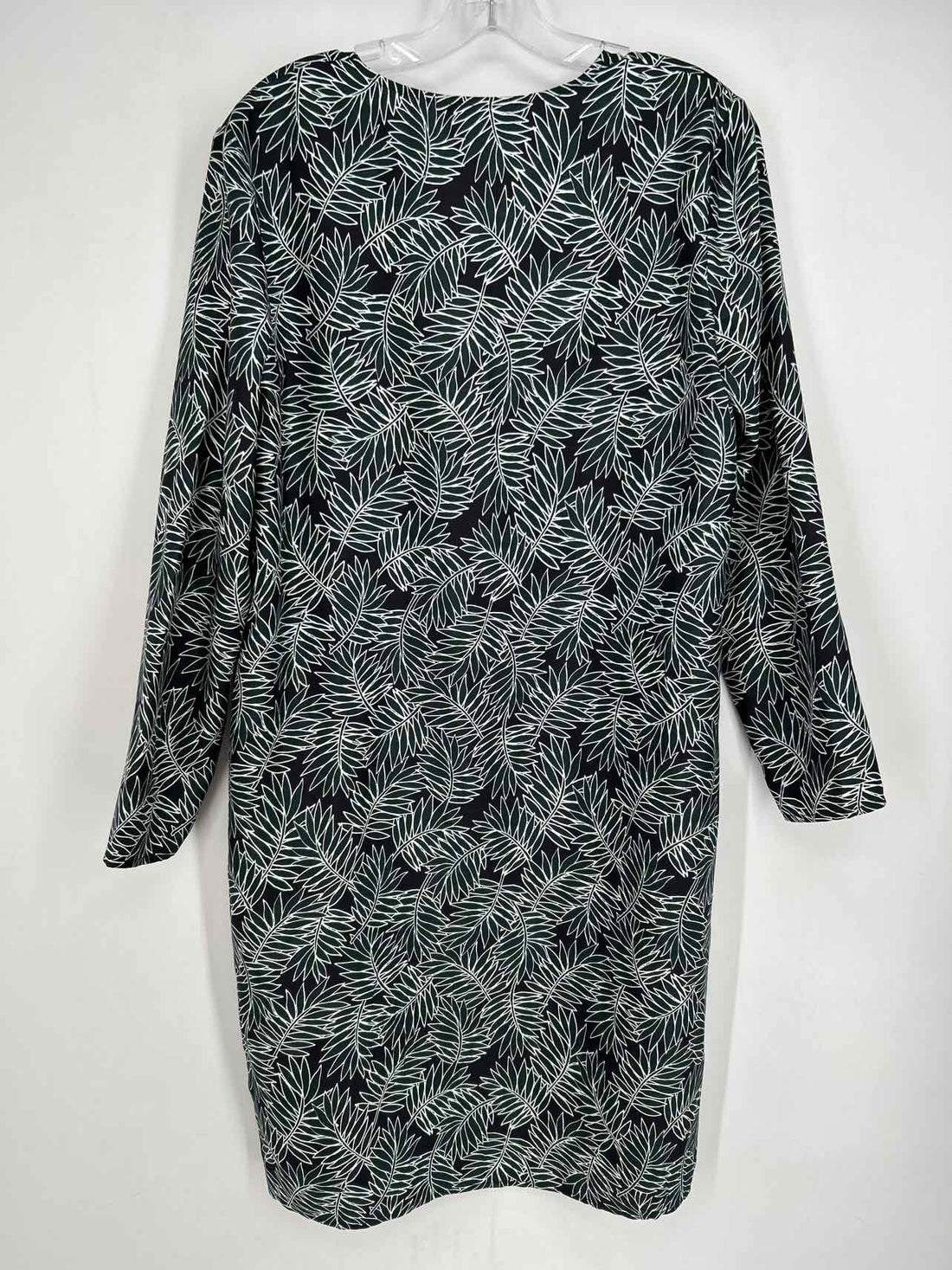 St John Size M Black & Green Print Silk LS Dress
