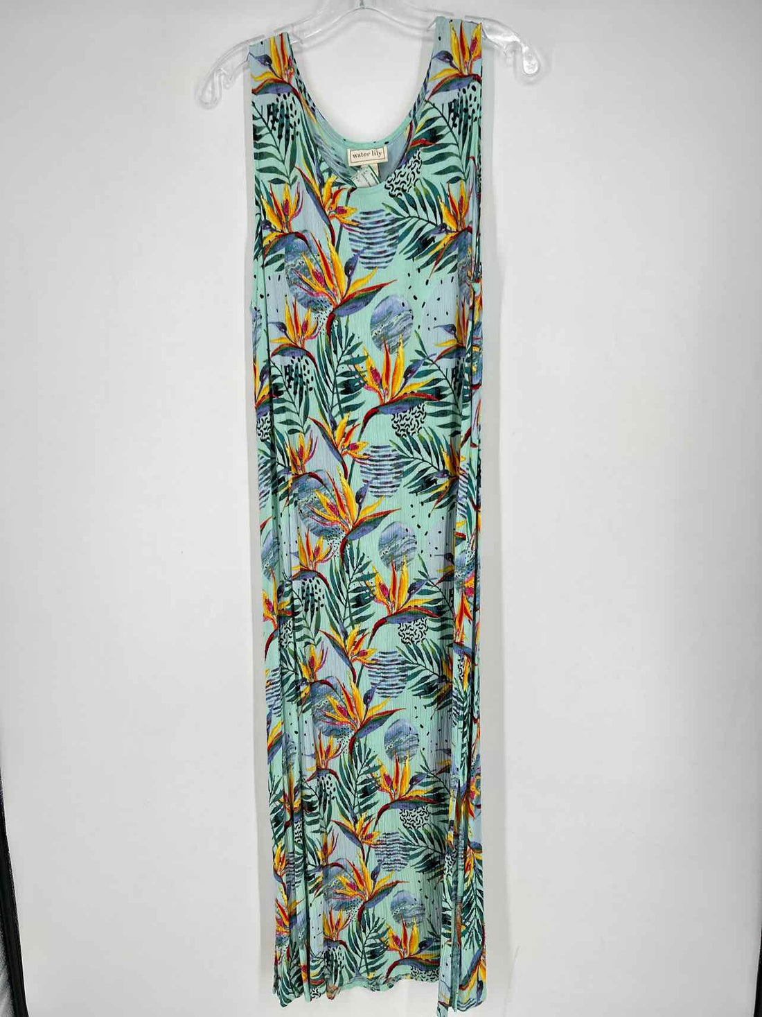 Water Lily Size L Light Aqua Floral Sleeveless Maxi