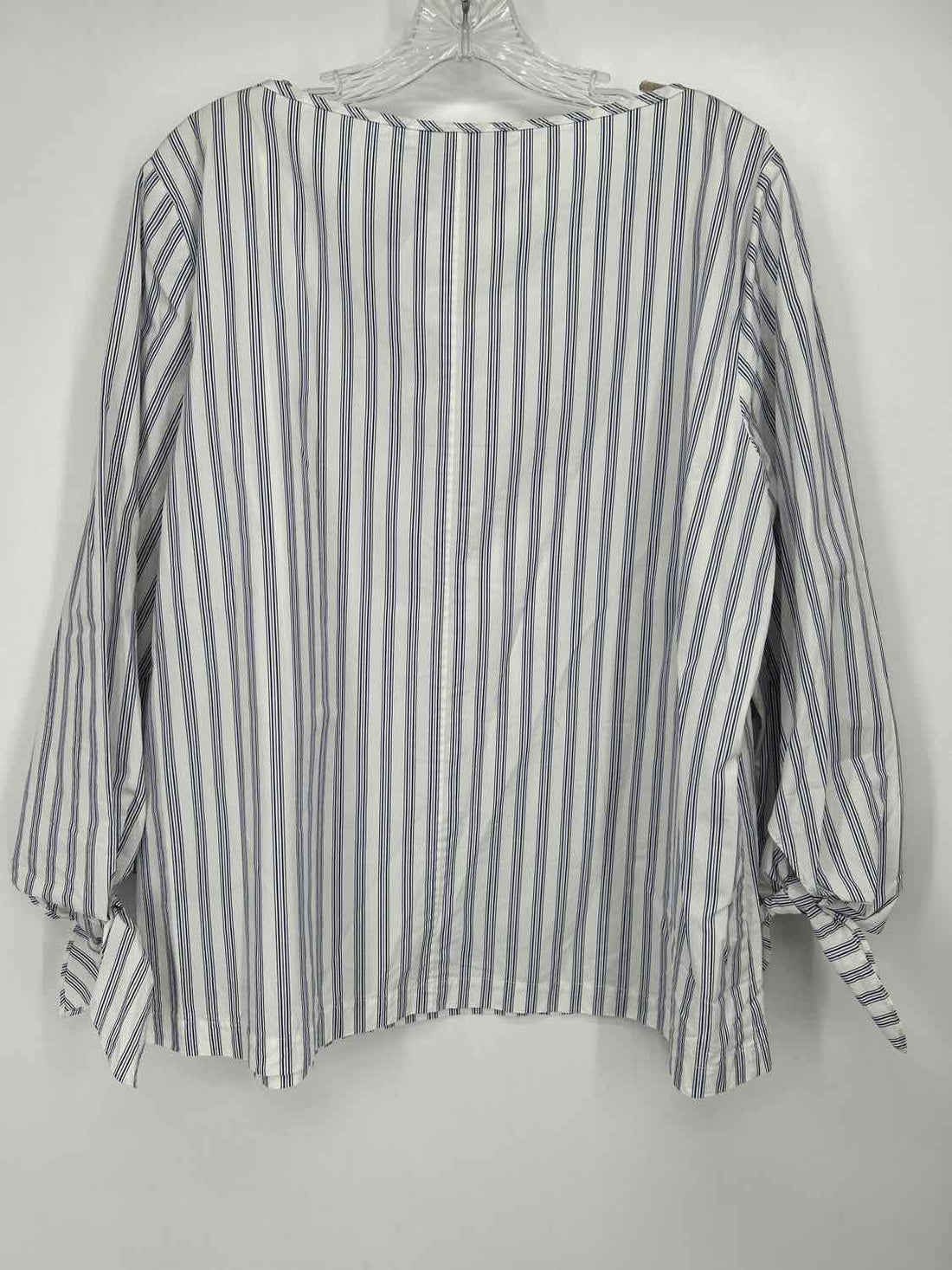 Lafayette 148 Size XL White & Blue Striped Long Sleeve