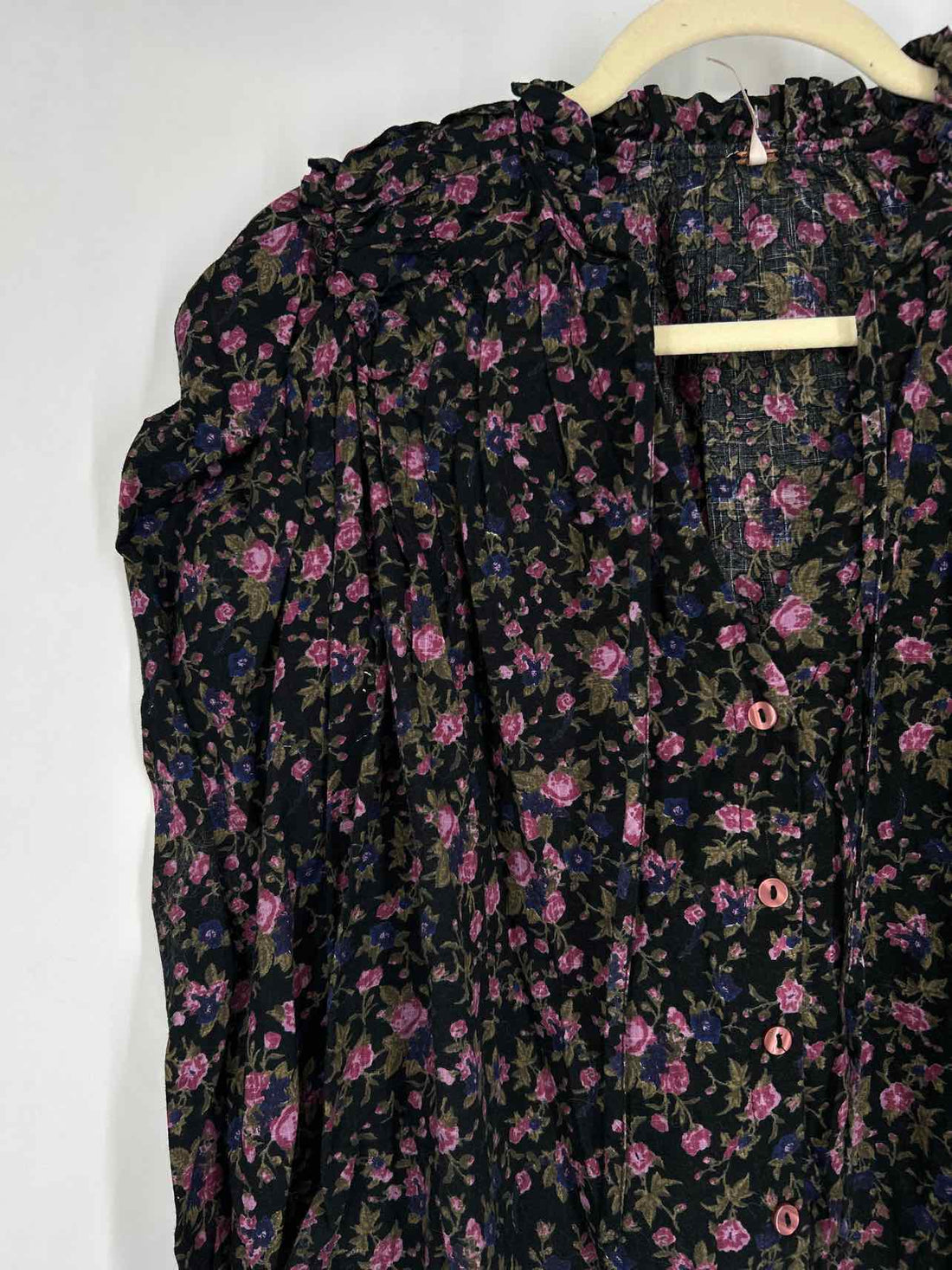 Free People Size S Black Floral Long Sleeve
