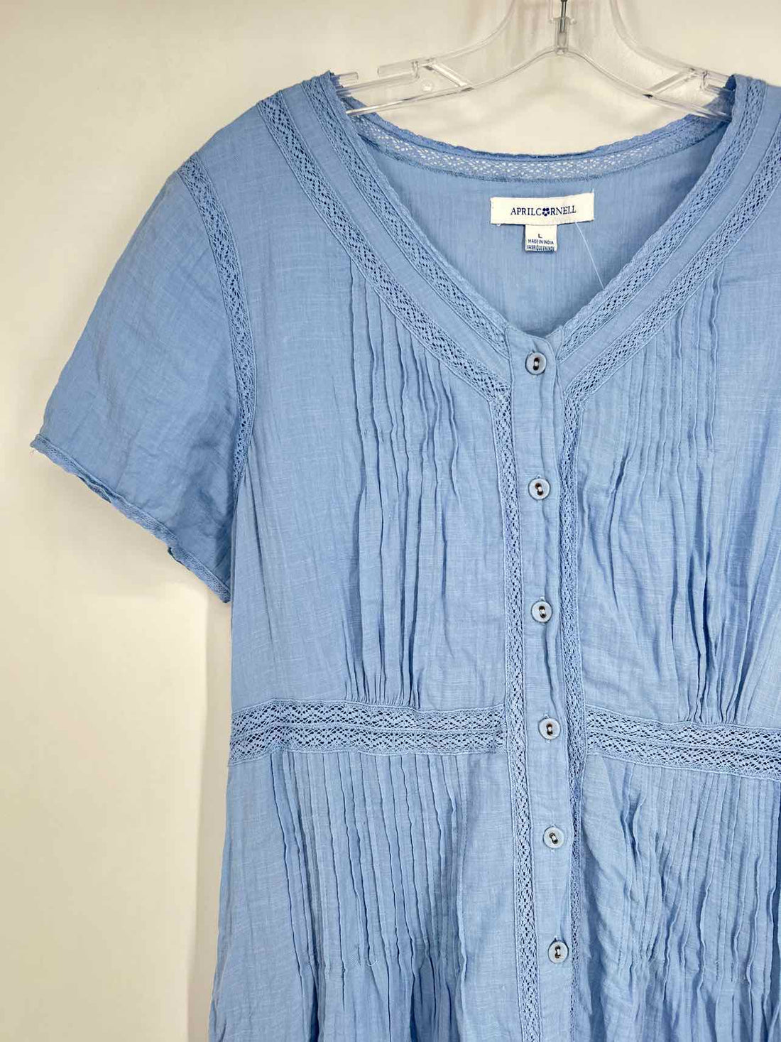 April Cornell Size L Blue Short Sleeve Dress
