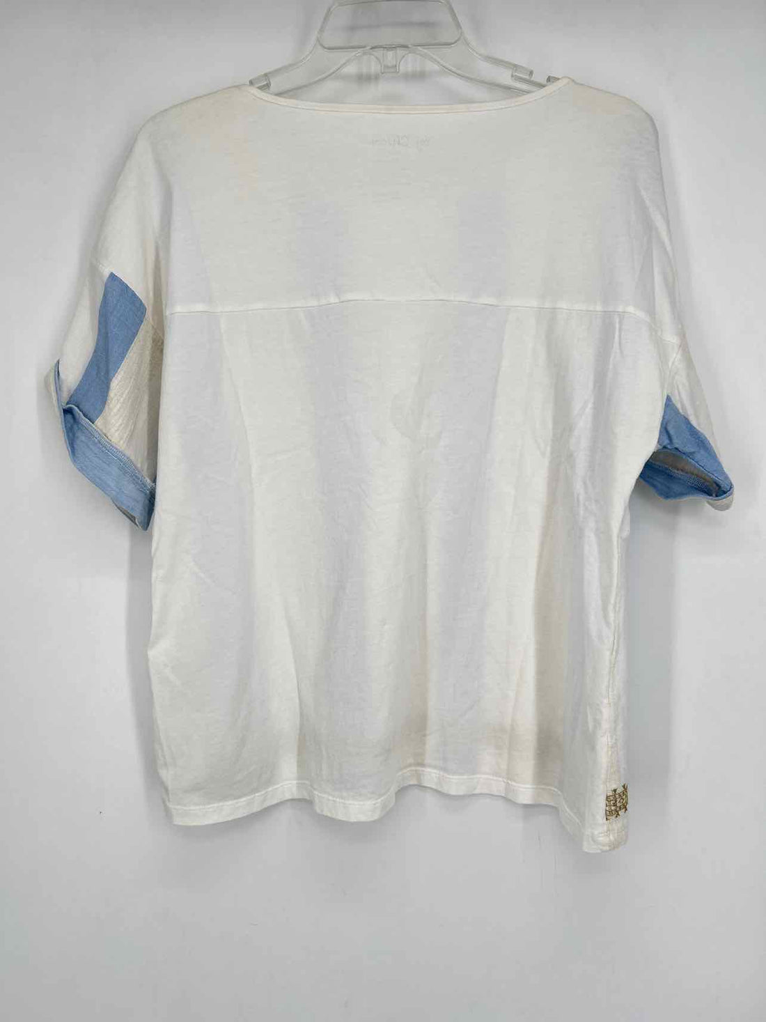 Chicos Size 1/M White & Blue Striped Short Sleeve