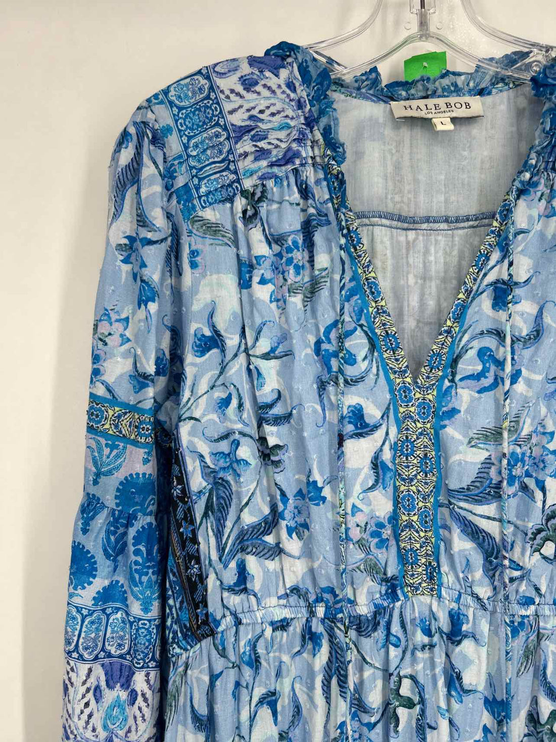 Hale Bob Size L Blue Print Long Sleeve Dress