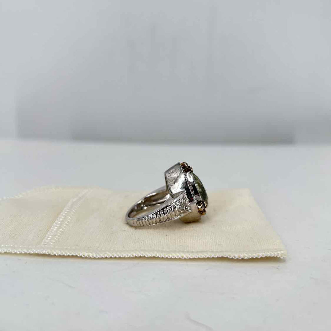 Judith Ripka Size 7 18K Gold & Sterling Silver Pearl Prasiolite LUXURY