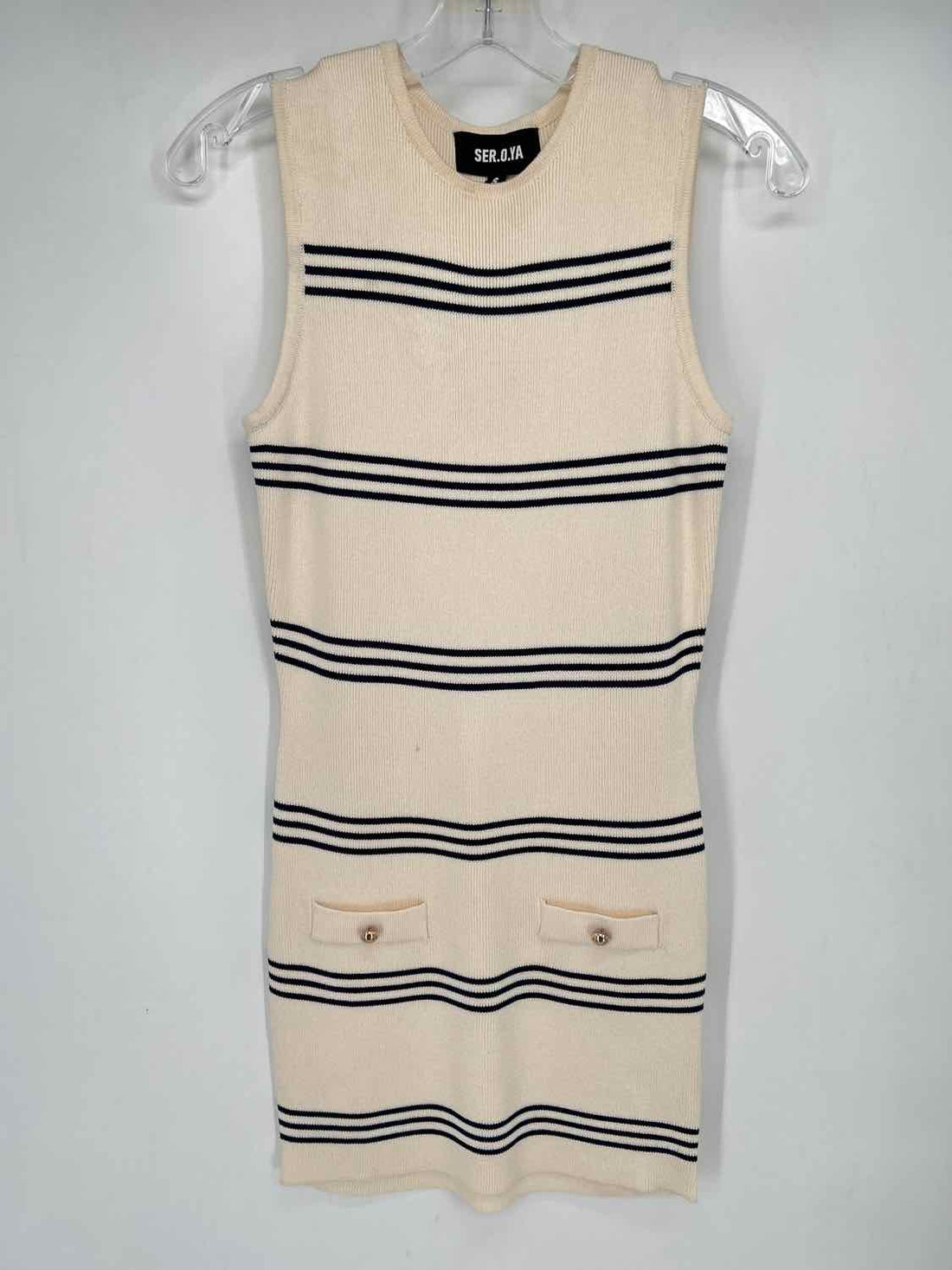 Ser.O.Ya Size S Cream & Navy Striped Sleeveless Dress