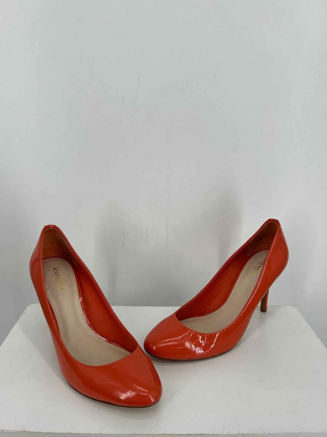Coach Women Size 8.5 Orange Patent Leather Heels