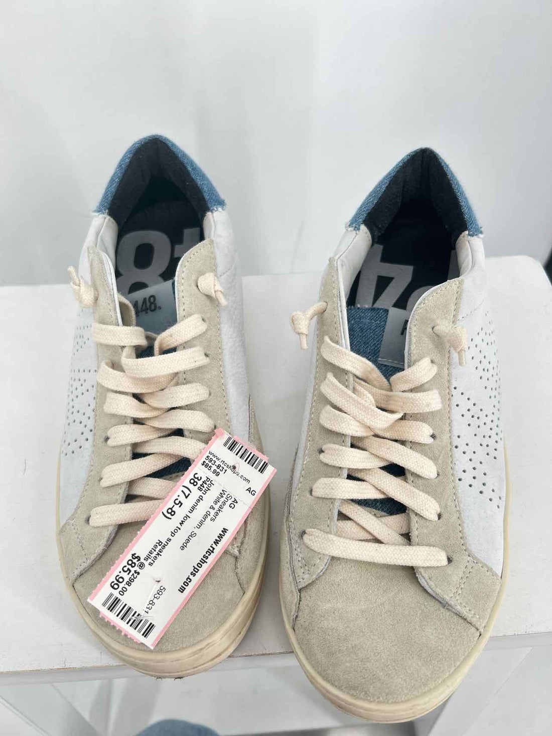 P448 Women Size 38 (7.5-8) White & denim Suede Sneakers