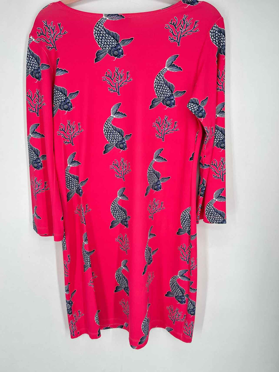 Melly M Size M Hot Pink & Navy Print Long Sleeve Dress
