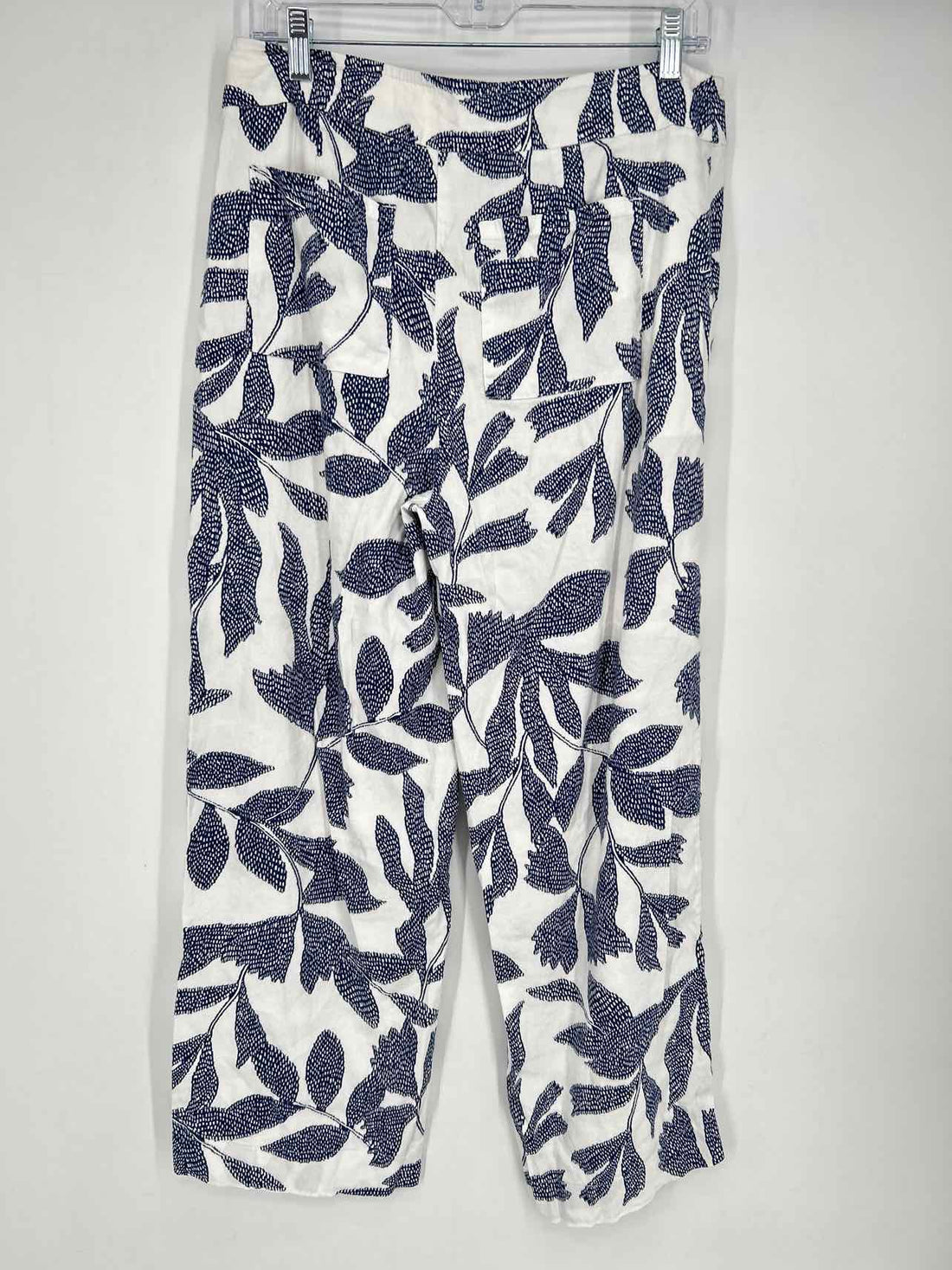 Chicos Size 1 (8) White & Navy Linen Blend Pants