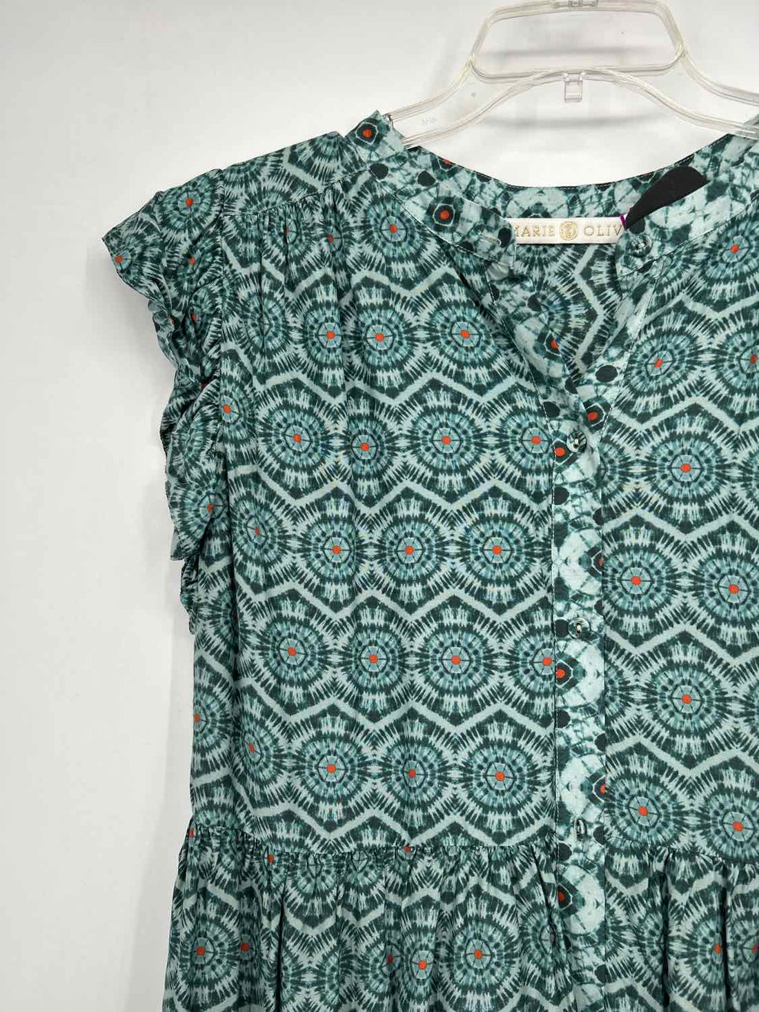 Marie Oliver Size L Dark teal & orange print Short Sleeve Dress