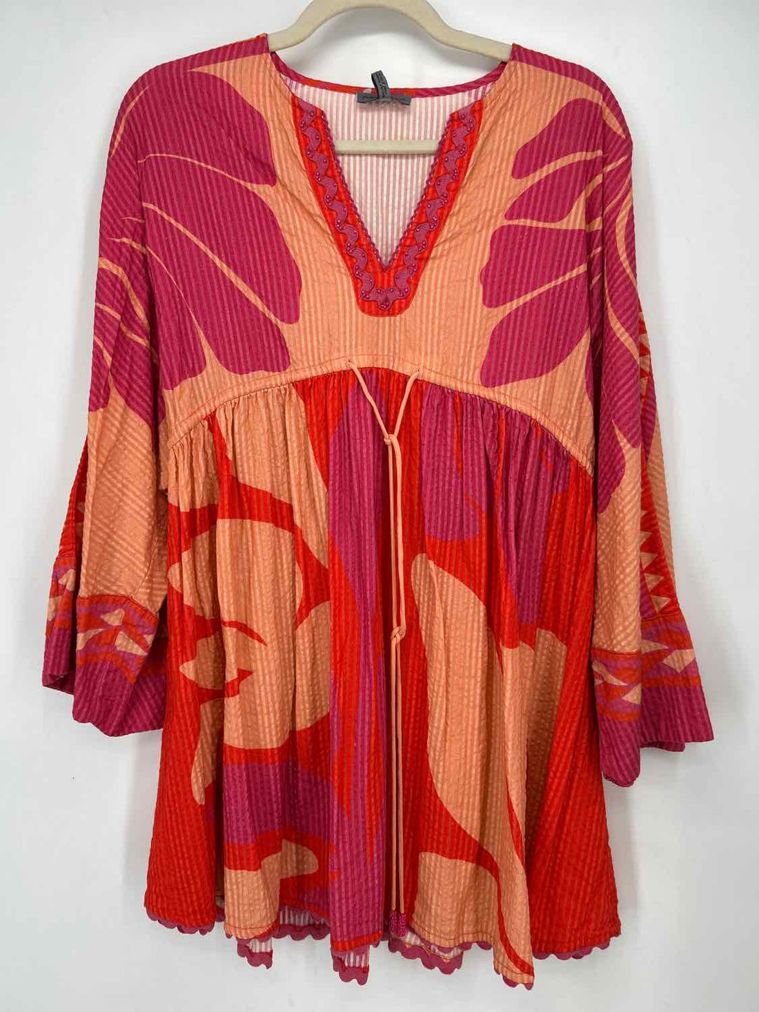 Conditions Apply Size OS Orange & Pink Print Long Sleeve Dress