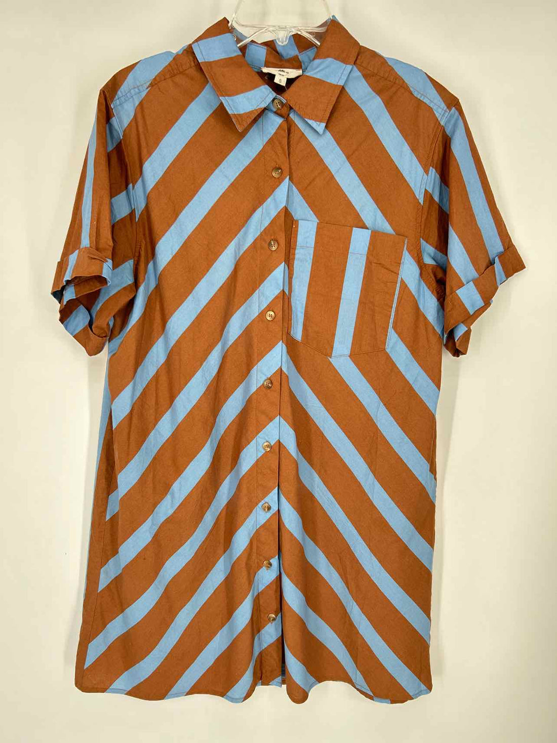 Entro Size S Brown & Blue Striped Short Sleeve Dress
