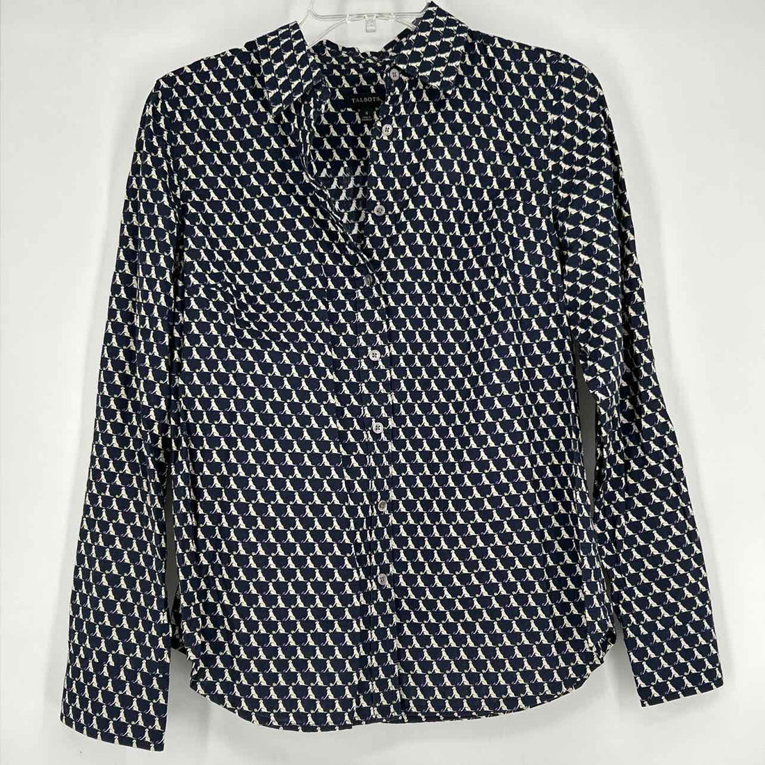 Talbots Size 4 Navy & White Print Long Sleeve