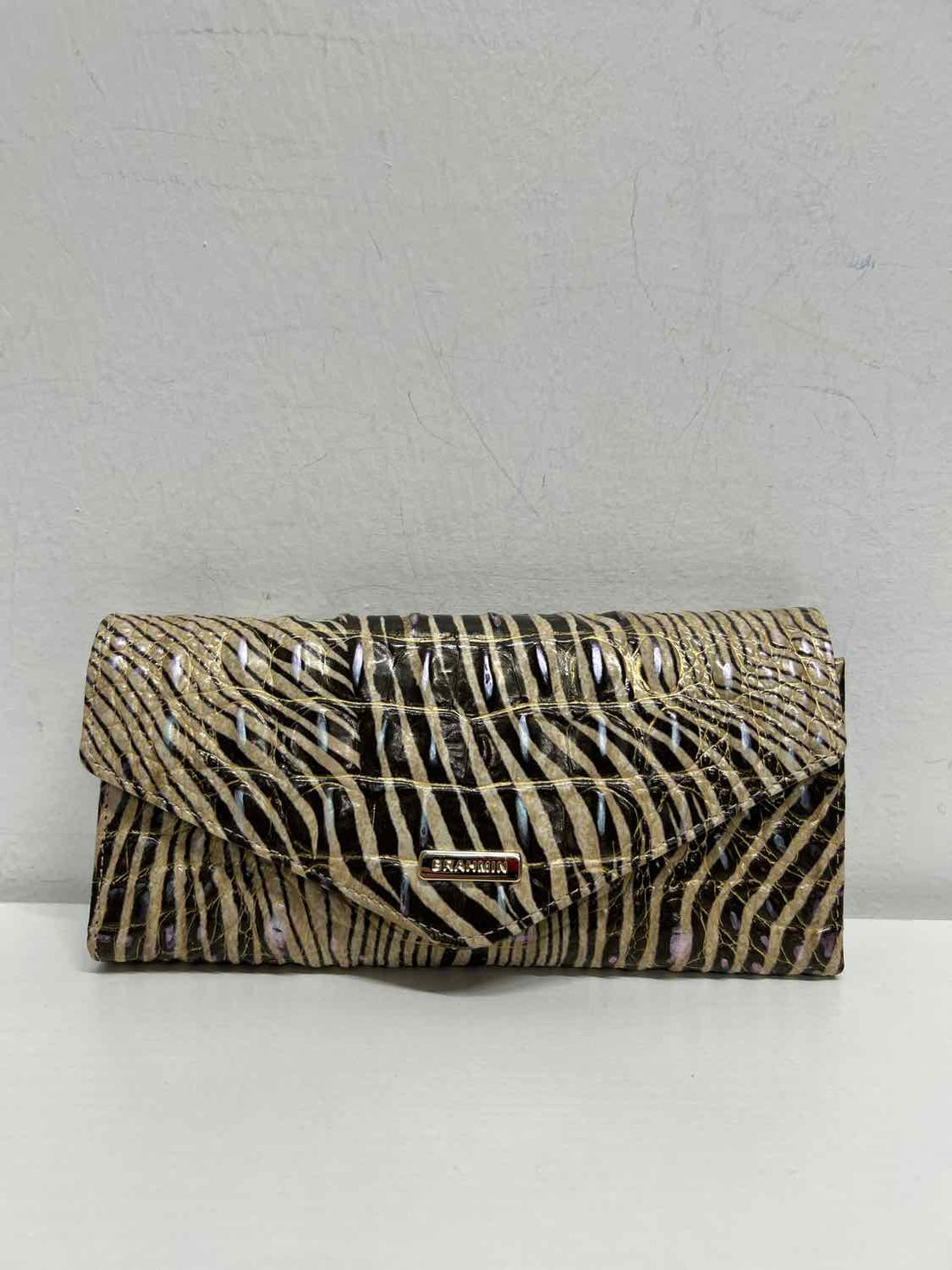 Brahmin Zebra Croc Embossed Leather Pre Owned Wallet