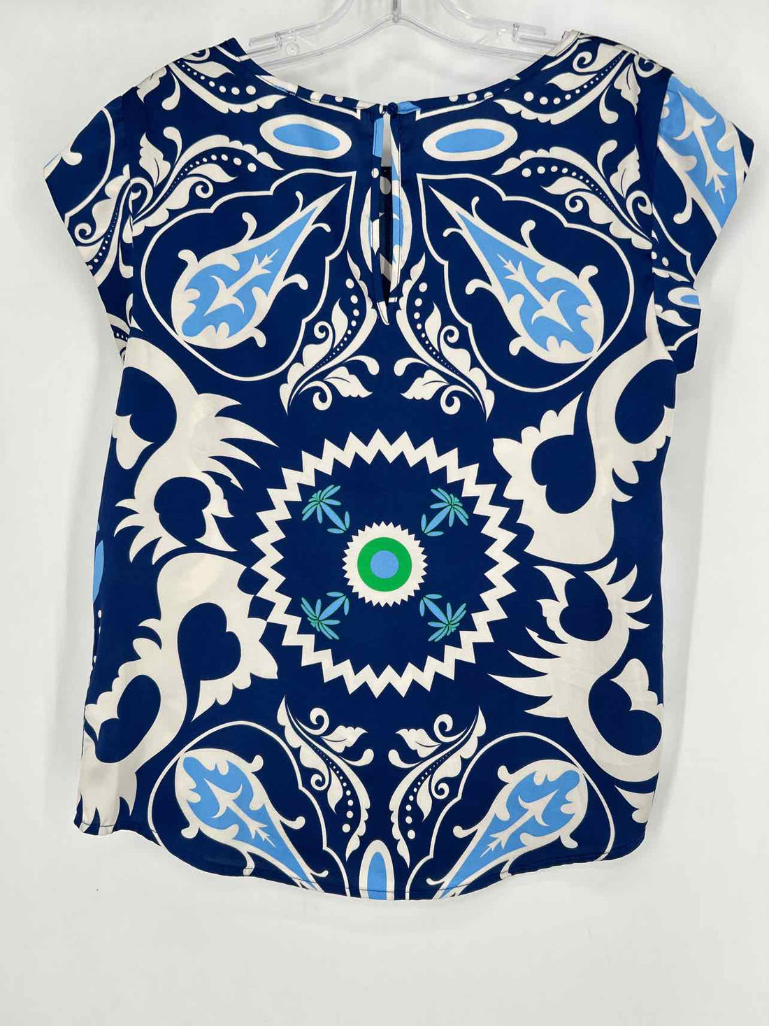 Maison D'Amelie Size S Navy & White Print Short Sleeve