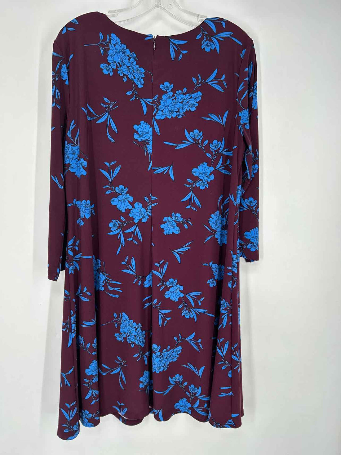 Lauren Ralph Lauren Size 10 Burgandy & Blue Floral Long Sleeve Dress