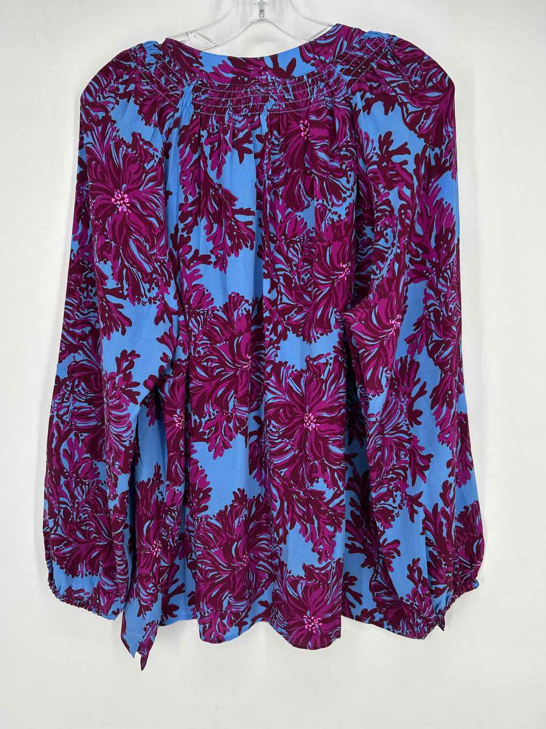 Lilly Pulitzer XXL Blue & Maroon Print Silk Long Sleeve Lilly Pulitzer Top