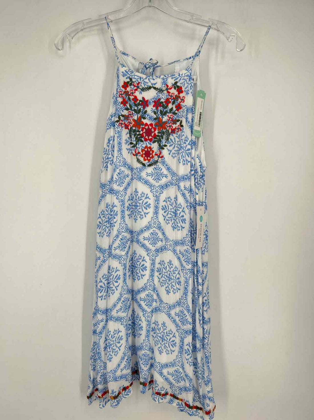 THML Size L White & Blue Embroidered NWT Dress