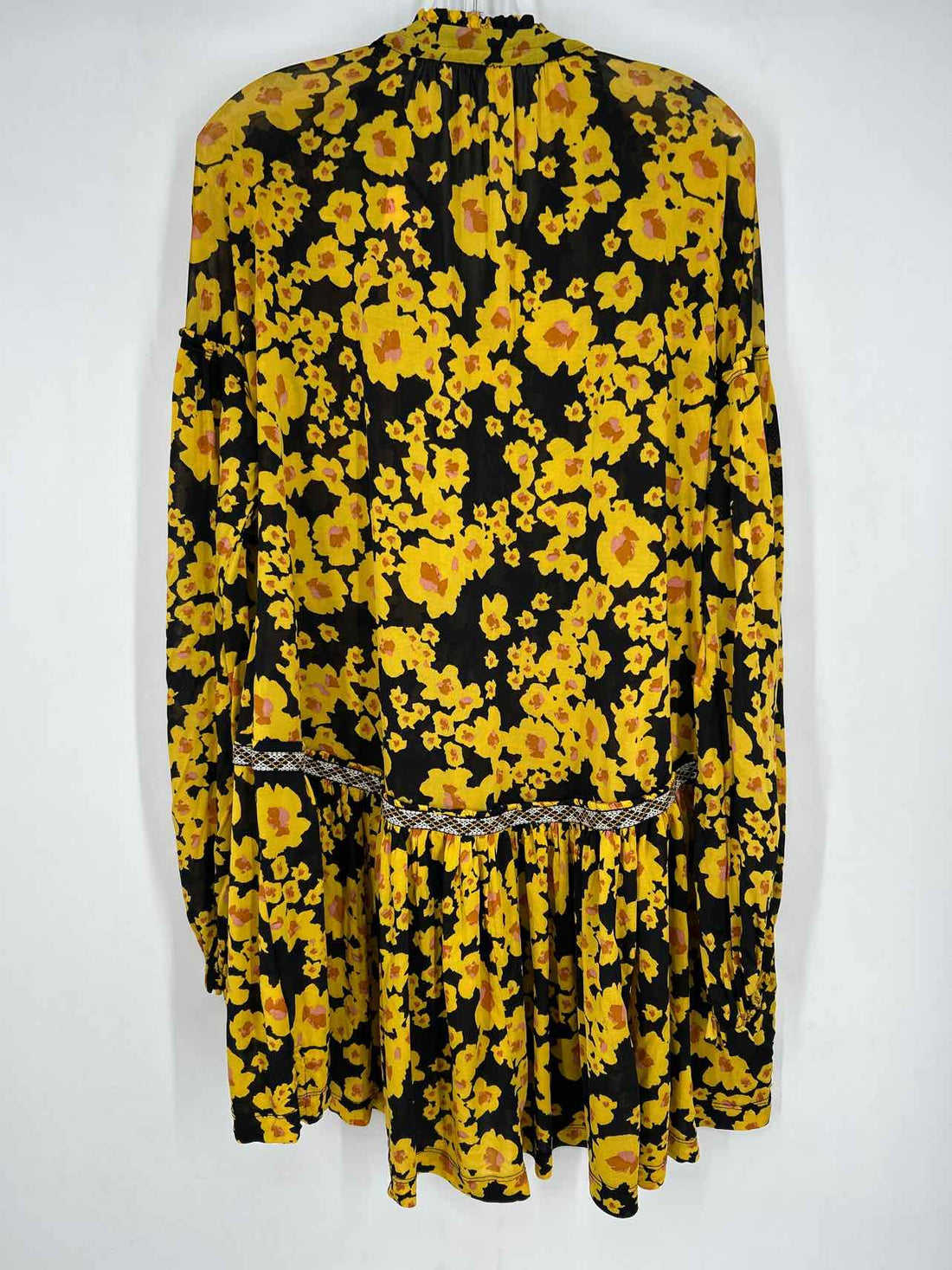 Free People Size S Black & Yellow Floral Long Sleeve Dress
