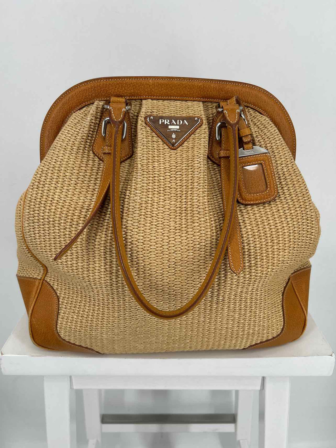 Prada Raffia Leather & Straw Pre Owned LUXURY