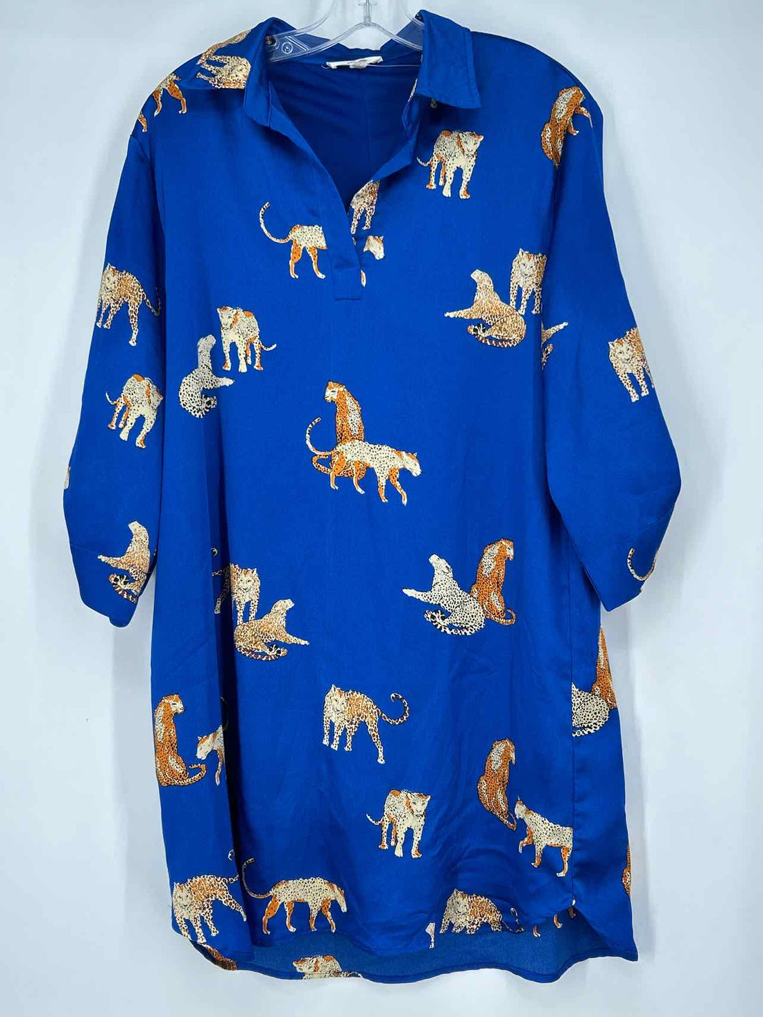 Entro Size M Cobalt Blue Print Long Sleeve Dress