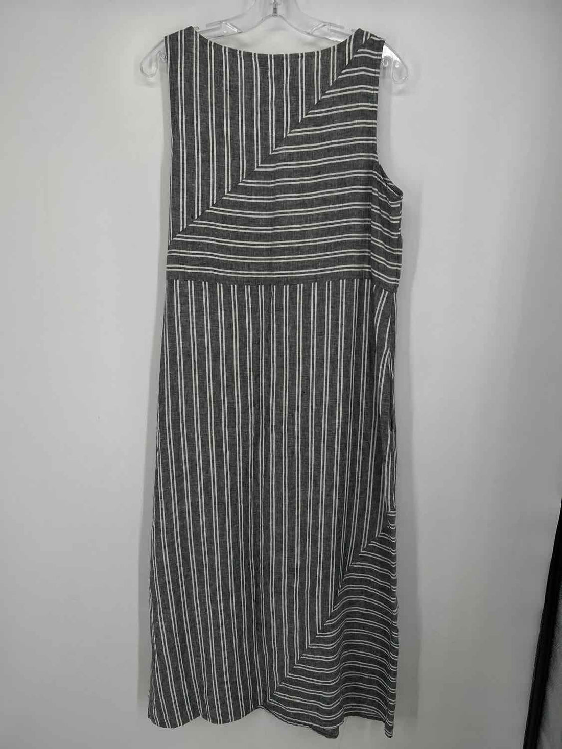 J Jill Love Linen Size M Gray & White Striped Linen 100% Sleeveless Dress