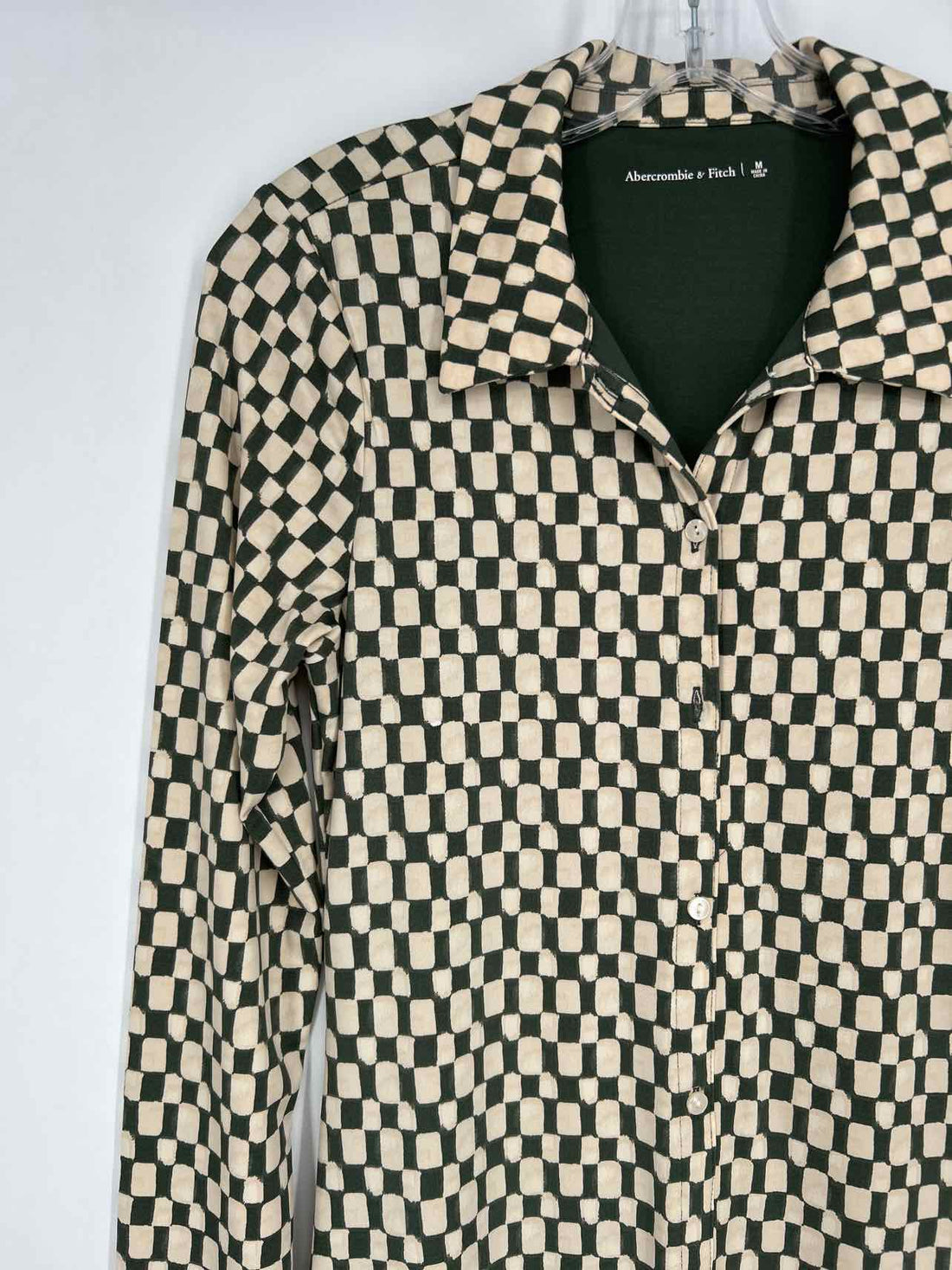 Abercrombie & Fitch Size M Green & Cream Print Long Sleeve Dress