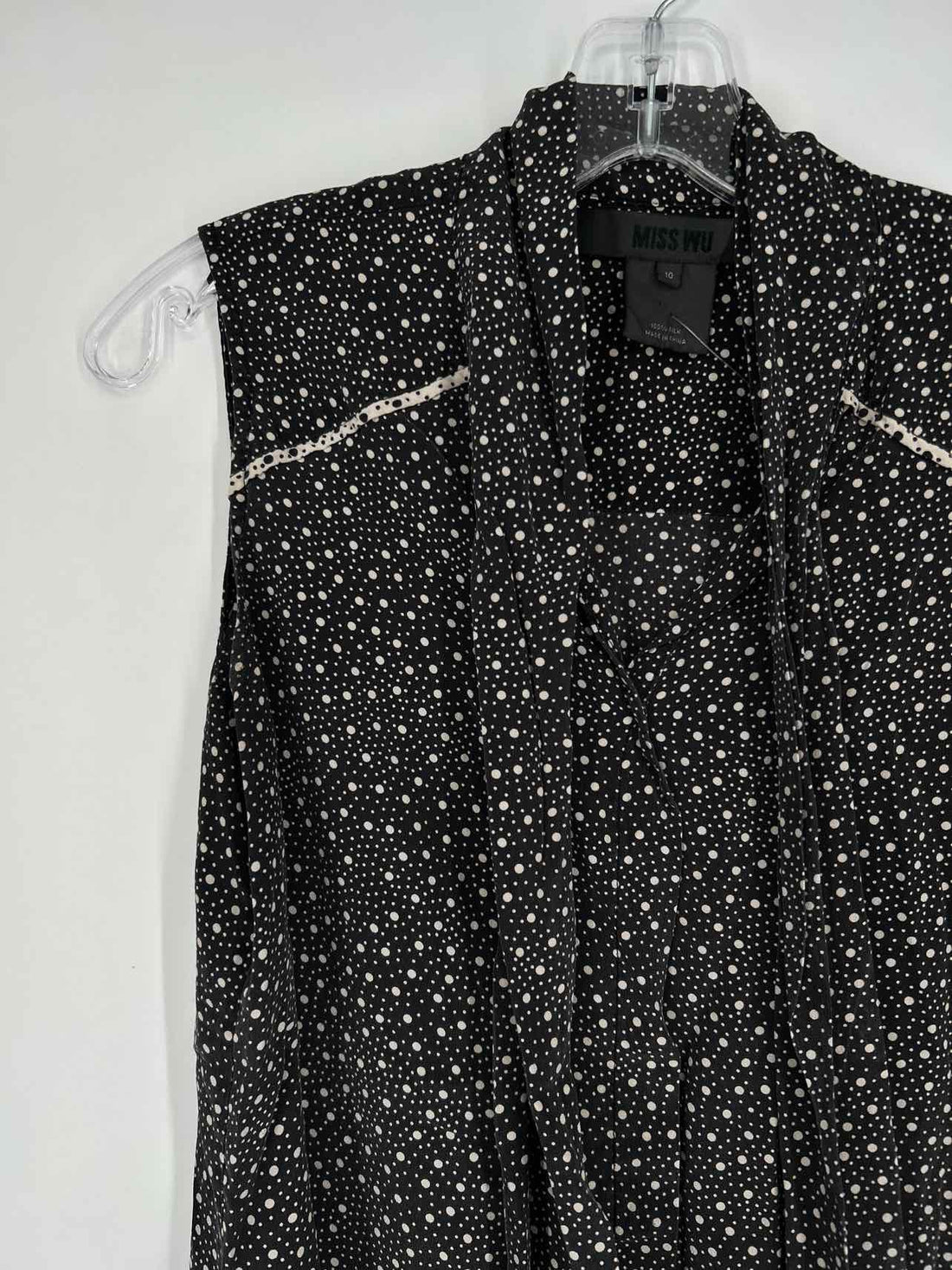 Miss Wu Size 10 Black & White Polkadot Silk Sleeveless