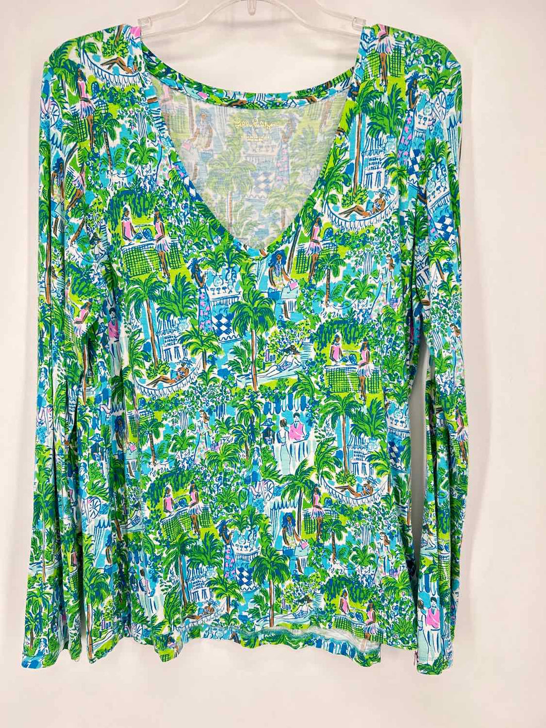 Lilly Pulitzer L Blue & Green Print Long Sleeve Lilly Pulitzer Top