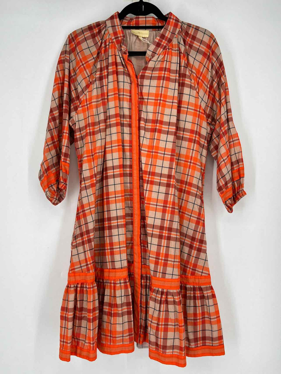 Isla Payal L Tan & Orange Plaid New Boutique Dress