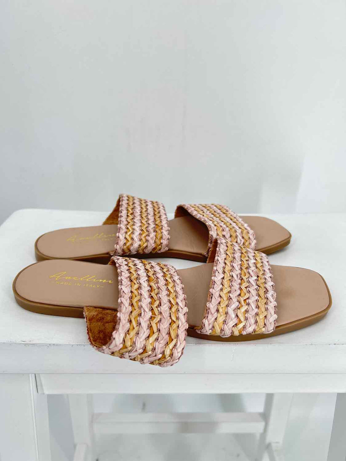 Avellini Women Size 8 Striped Straw Slides