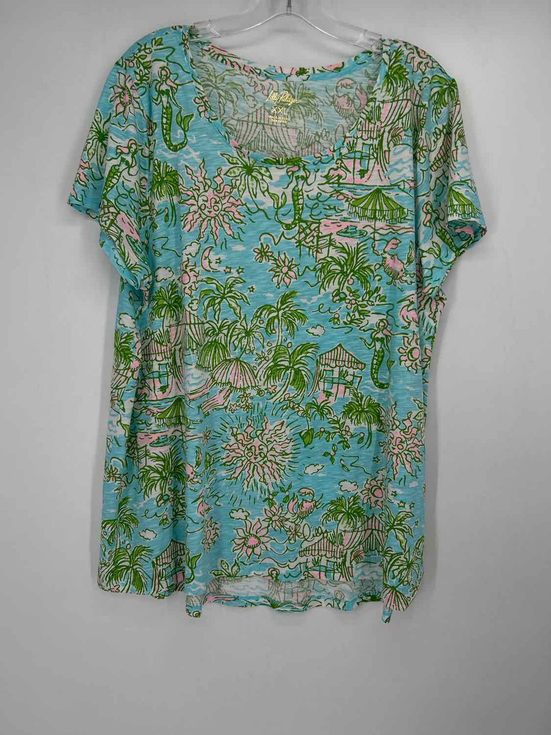 Lilly Pulitzer XXL Green Print Cotton 100% Short Sleeve Lilly Pulitzer Top