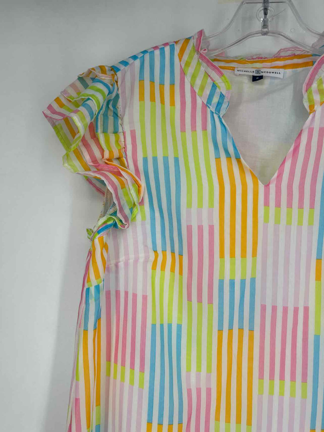 Michelle Mcdowell Size S White Multi Color Striped Short Sleeve