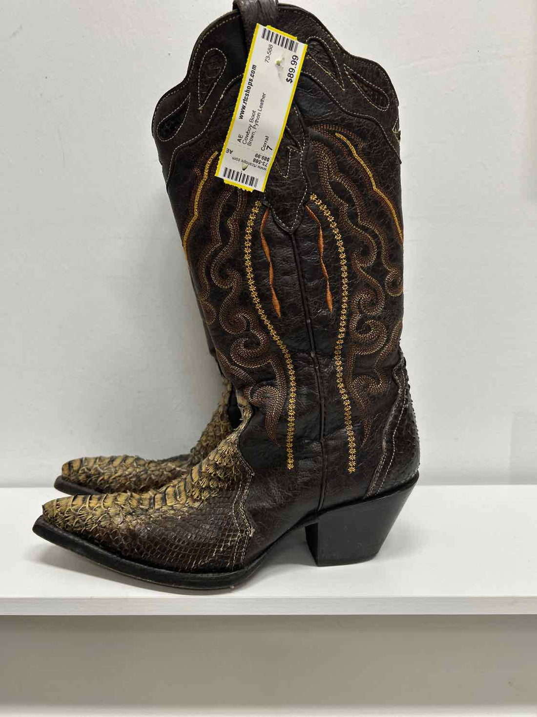 Corral Women Size 7 Brown Python Leather Cowboy Boot