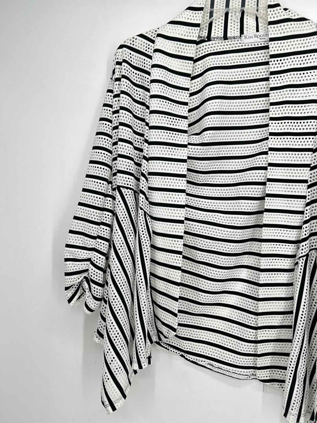 Kim Rogers Size MP White & Black Striped Perforated Cardigan