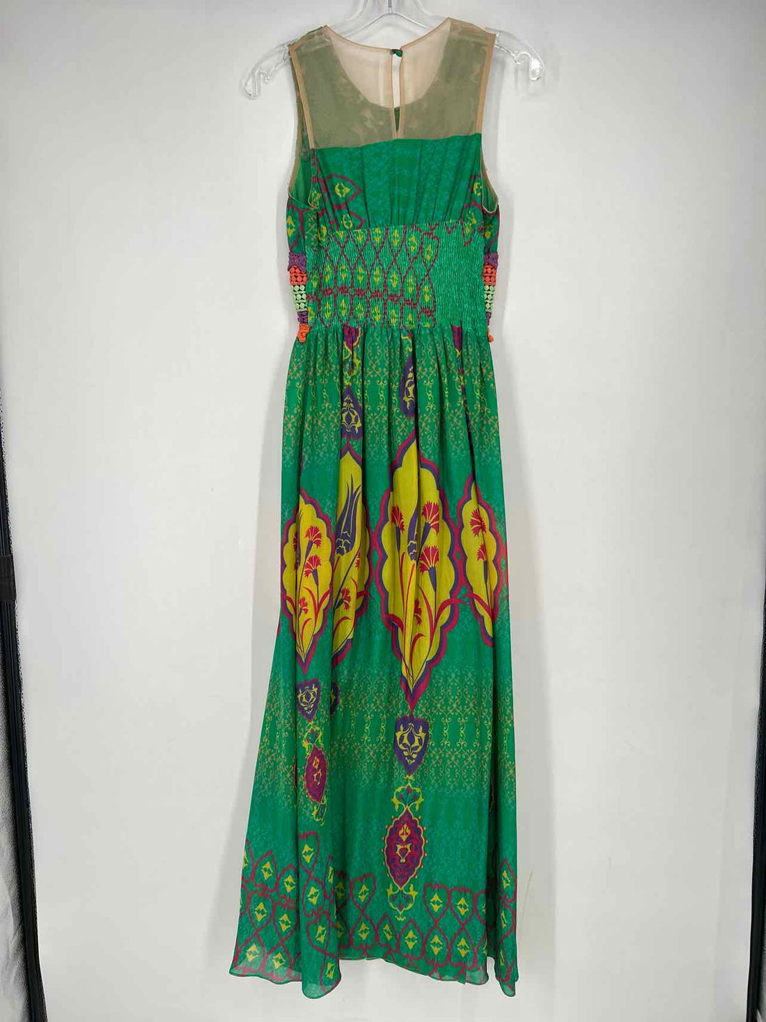 Hemant & Nandita Size 0 Green Print Silk Sleeveless Maxi