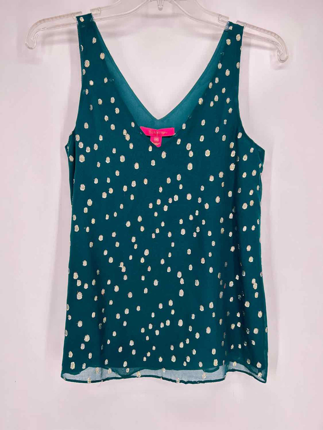 Lilly Pulitzer XXS Dark Green & Gold Silk Blend Sleeveless Lilly Pulitzer Top