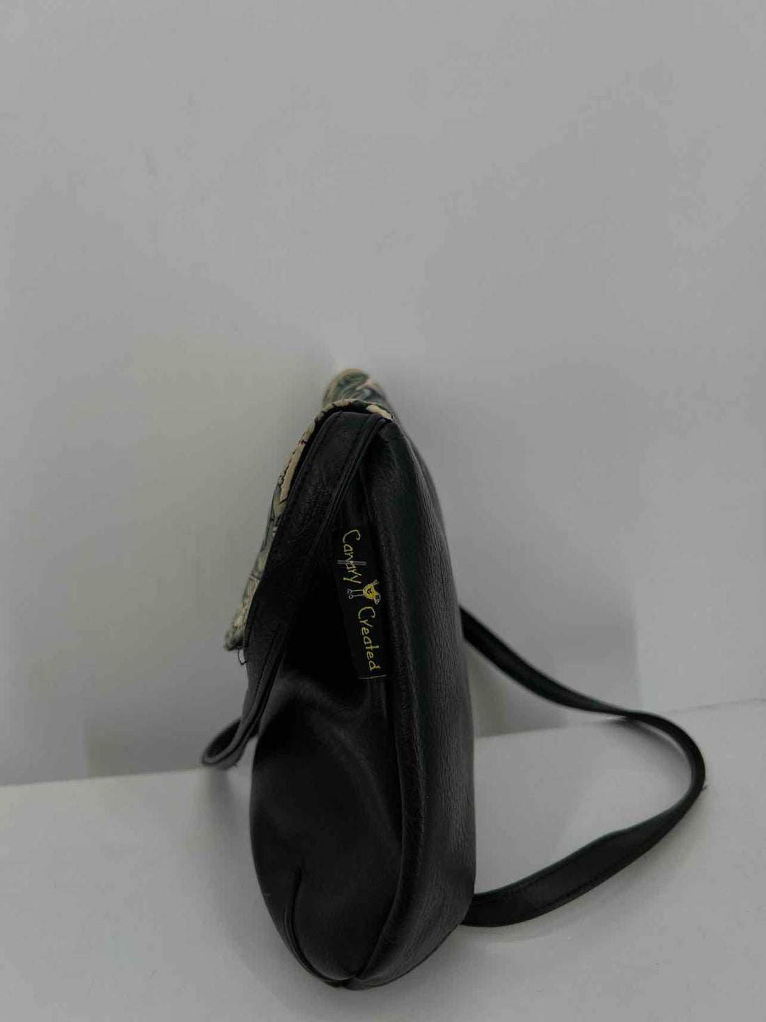 Canary Created Black Blue & Cream Floral Faux Leather Pre Owned Crossbody
