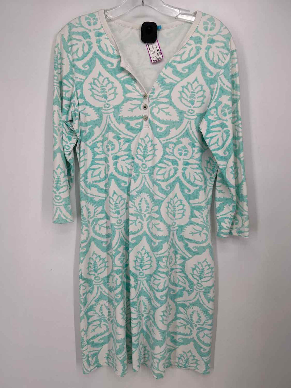 J McLaughlin Size M Aqua & White Print Dress