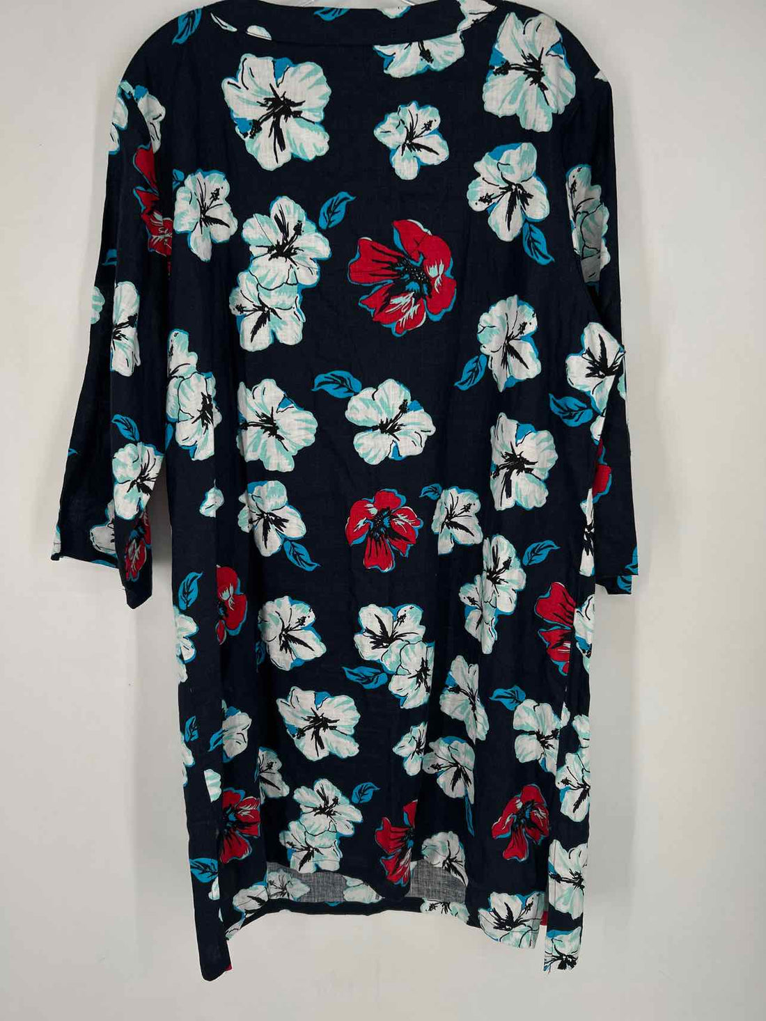 Talbots Size XL Navy Print Beaded Long Sleeve Dress