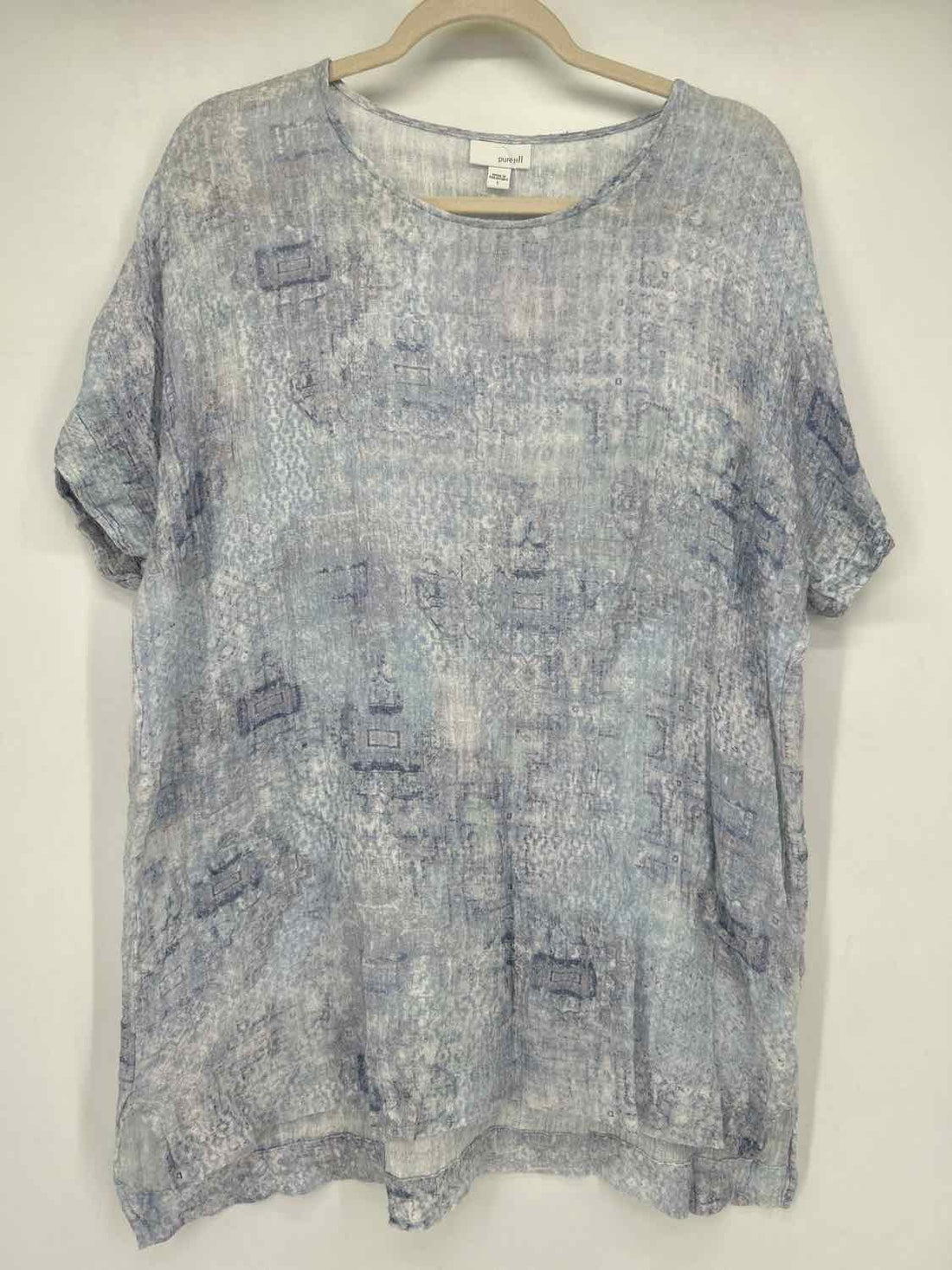 Pure Jill Size L Light Blue Print Short Sleeve