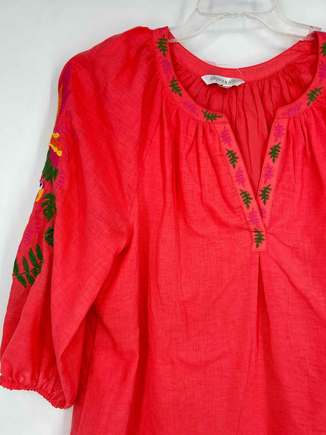 Crown & Ivy Size L Pink Embroidered Long Sleeve
