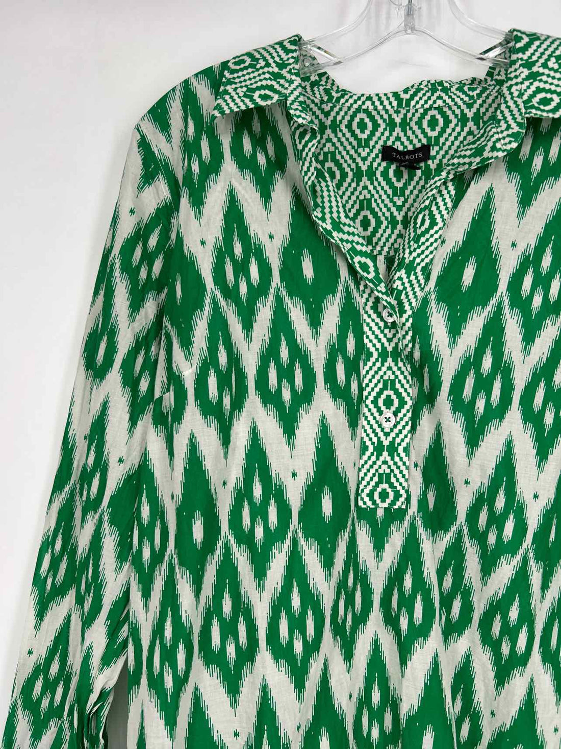 Talbots Size S Green & White Long Sleeve