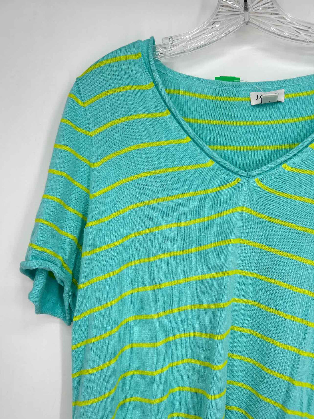 J Crew Size M Turquoise Stripe Knit Short Sleeve