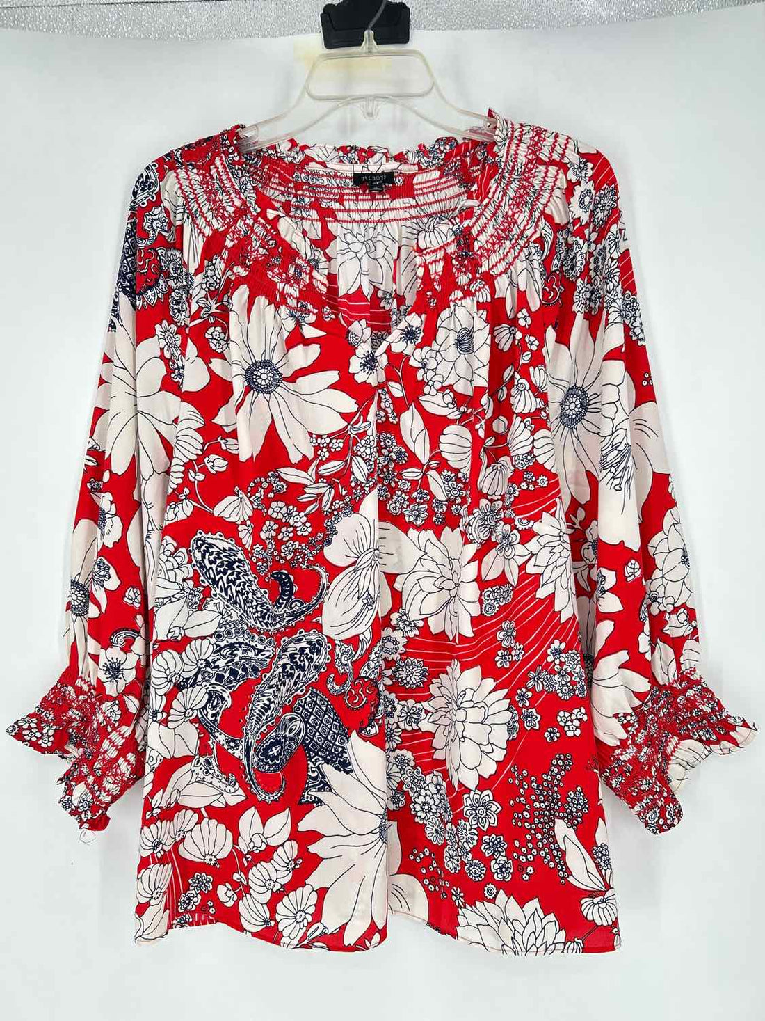 Talbots Size XL Red & White Floral Long Sleeve