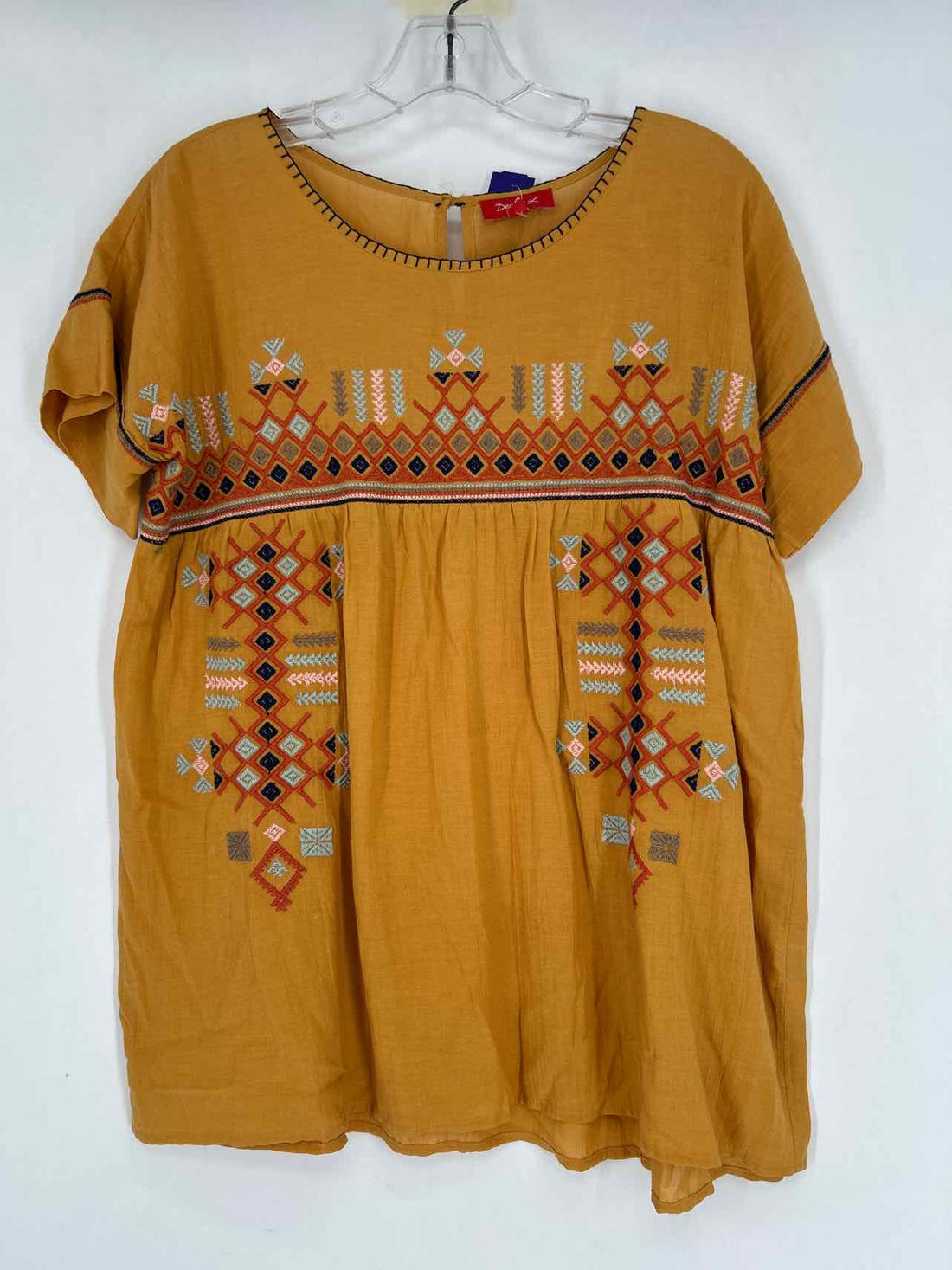 Derhy Size S Mustard Embroidered Short Sleeve