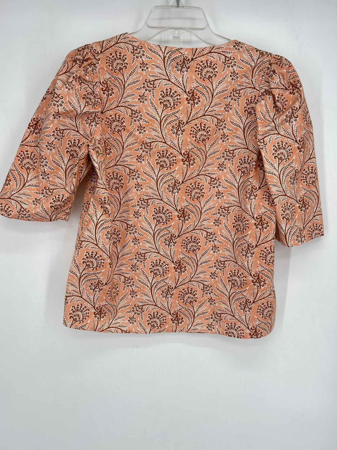 Never A Wallflower Size M Peach & Brown Print Short Sleeve