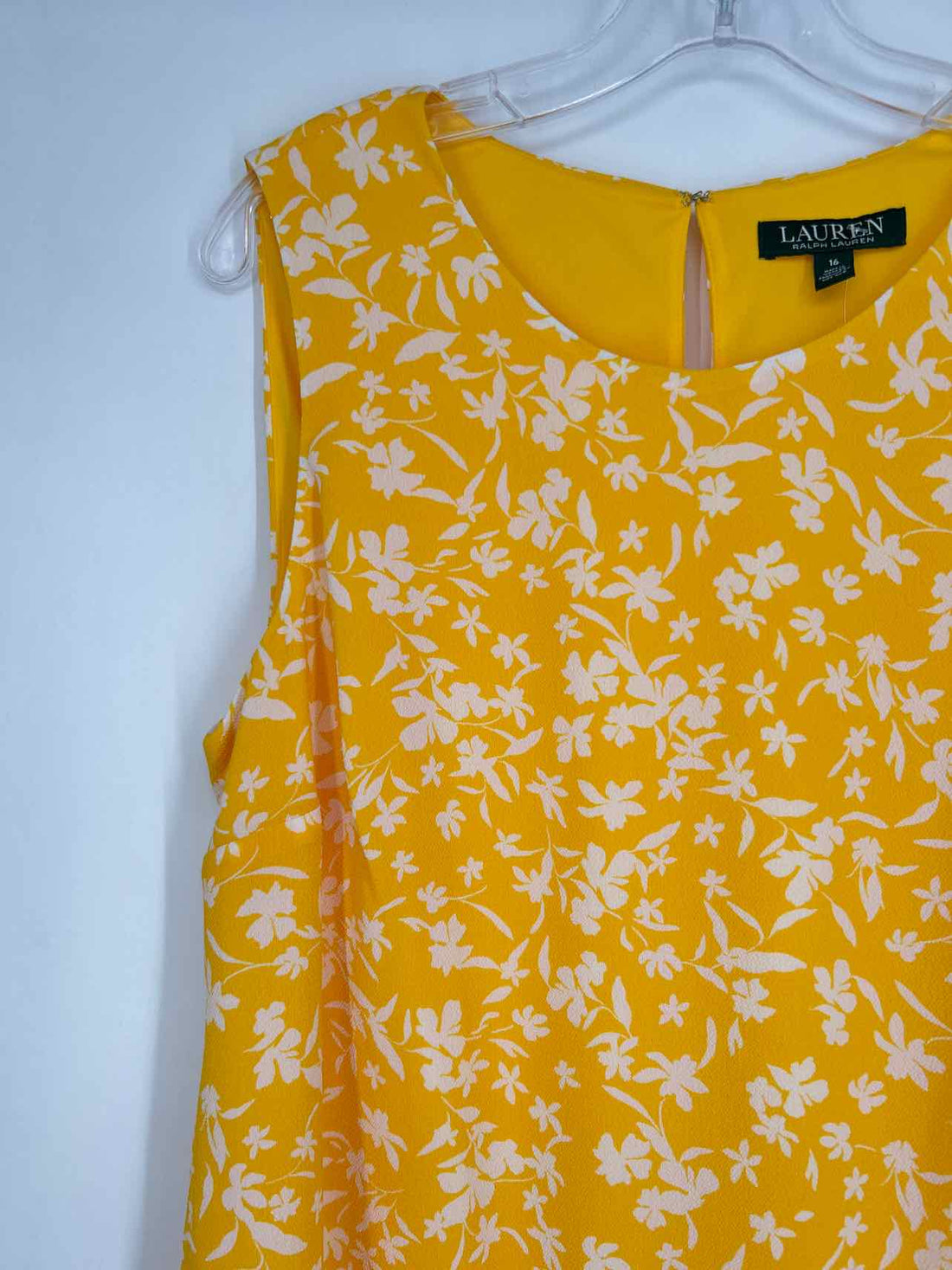 Lauren Ralph Lauren Size 16 Yellow & White Sleeveless Dress